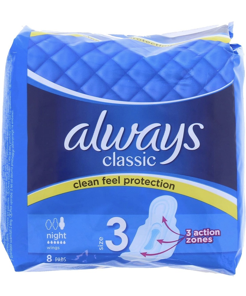 Always Classic Night 8CT Wings Size 3 Clean Feel (Blue)