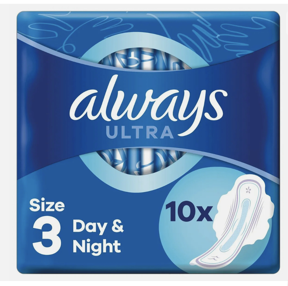 Always Classic Ultra Day & Night 10CT Wings Size 3 (Blue)