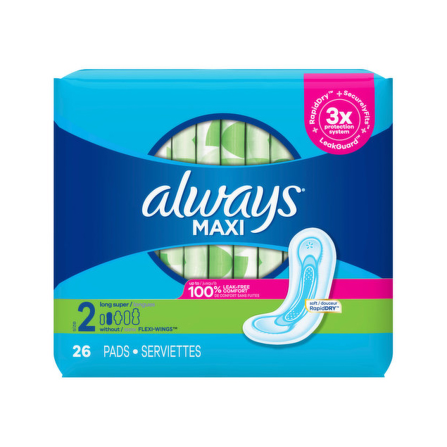 Always Maxi Long Super 26CT Wings Size 2 (Light Blue)