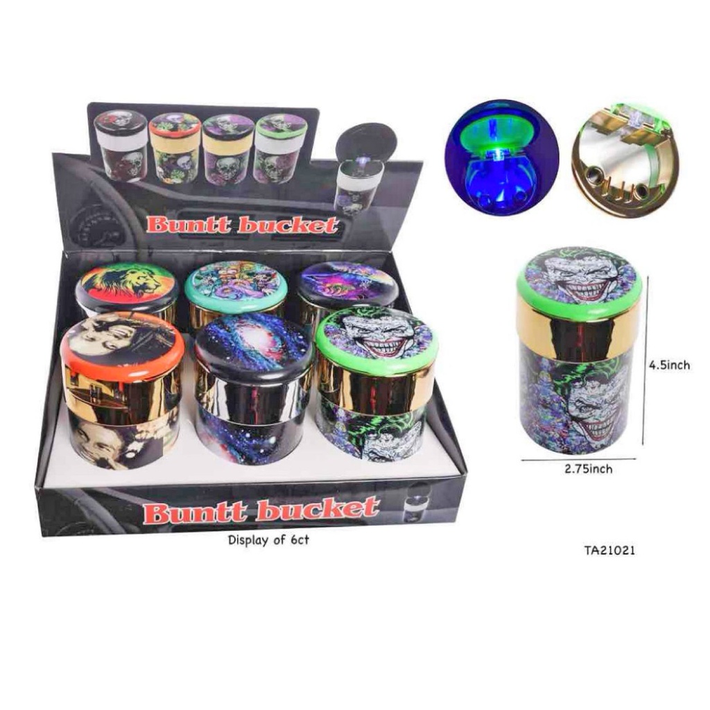 Ash Tray Buntt Bucket Skull Art LED (ATA21021) 6CT Display Each