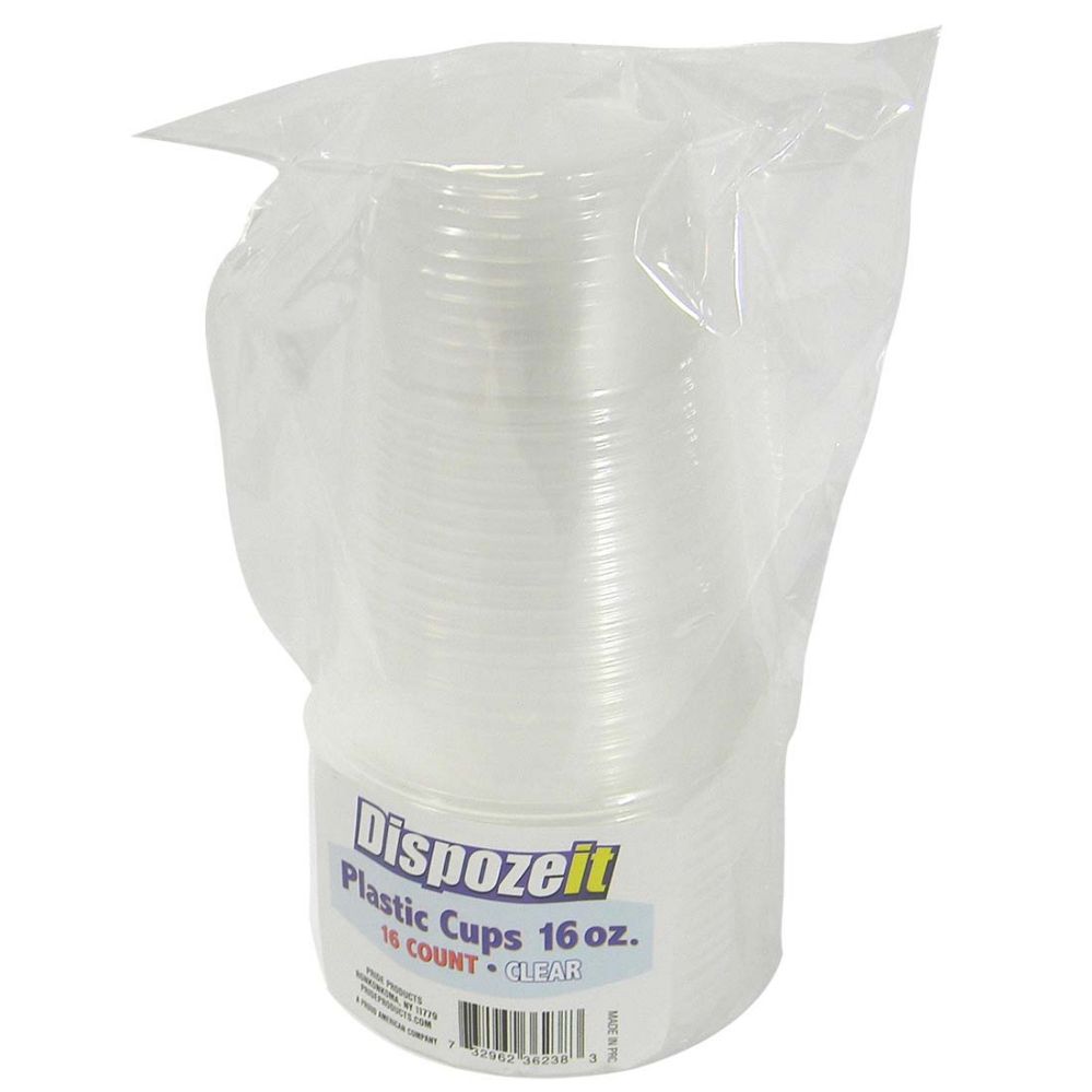 Cups Clear Plastic (DispozeIt) 16oz 16CT Pack