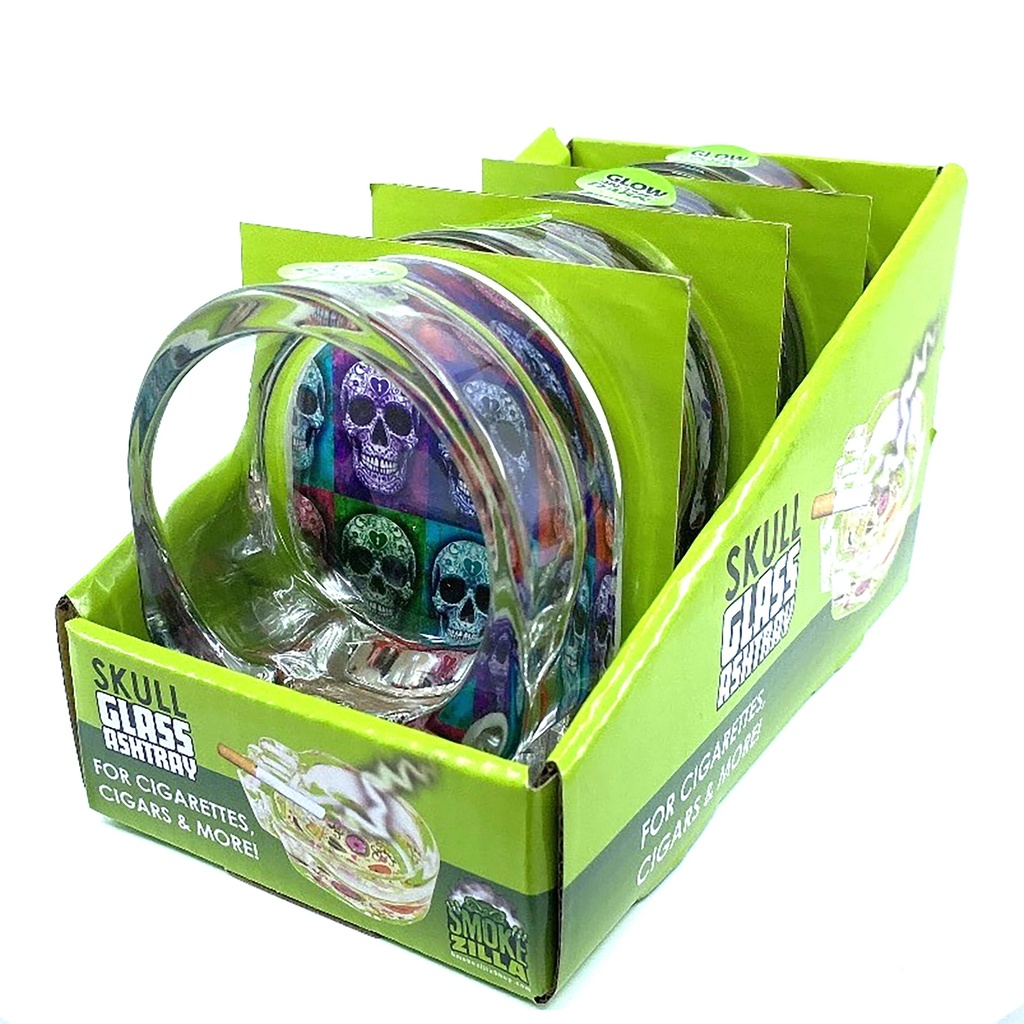 GID Skull Glass Ashtray 4CT/Bx Ea
