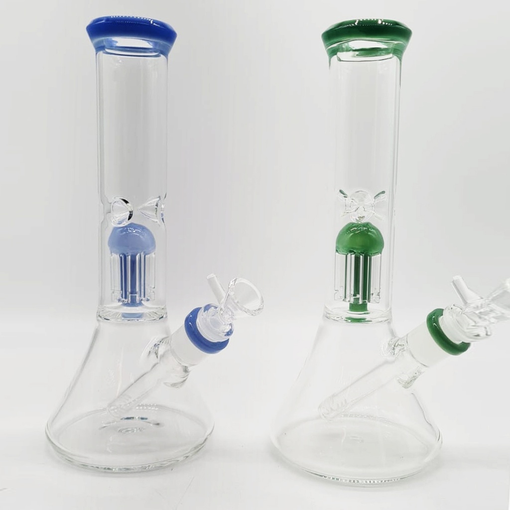 Glass Bong Double Ring Color Single Chamber 10.5"
