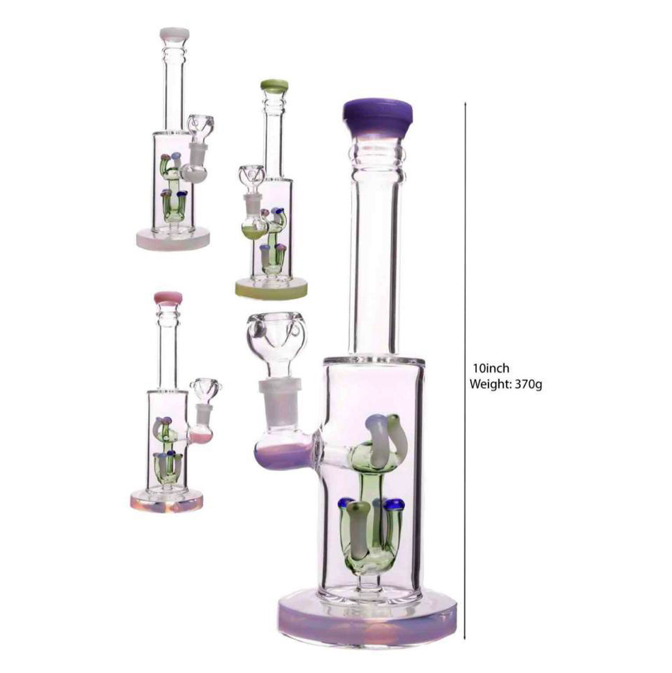 Glass Bong Top Two Ring With Mushroom Chamber (2614) 10"