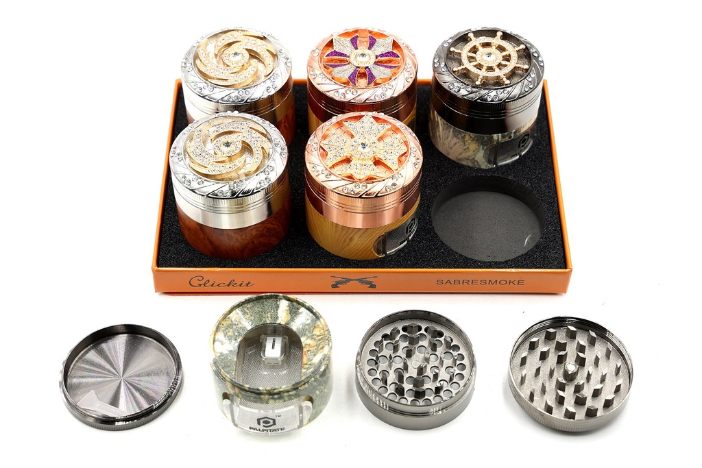 Grinder 4 Part Diamond Top With Window Tray 6ct Display Each