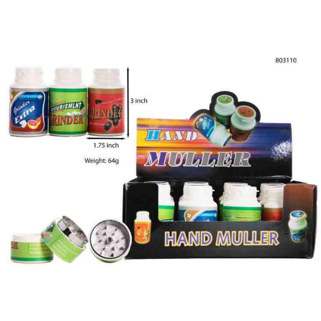 Grinder 3 Part Pill Bottle (3110) 12CT Display Each