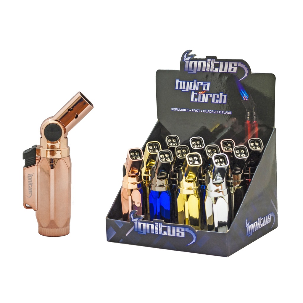 Ignitus Adjustable Direction 4 Flame Hydra Torch Lighter 12CT Display