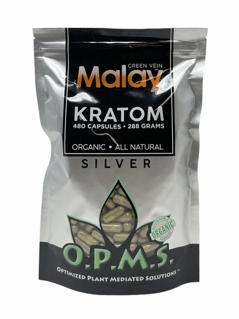 OPMS Silver Green Vein MALAY Kratom 480ct/288gm Bag
