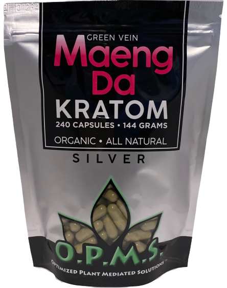OPMS Silver Green Vein MAENGDA Kratom 240ct/144gm Bag