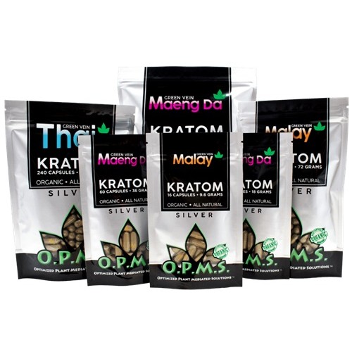 OPMS Silver Green Vein THAI Kratom 240ct/144gm Bag