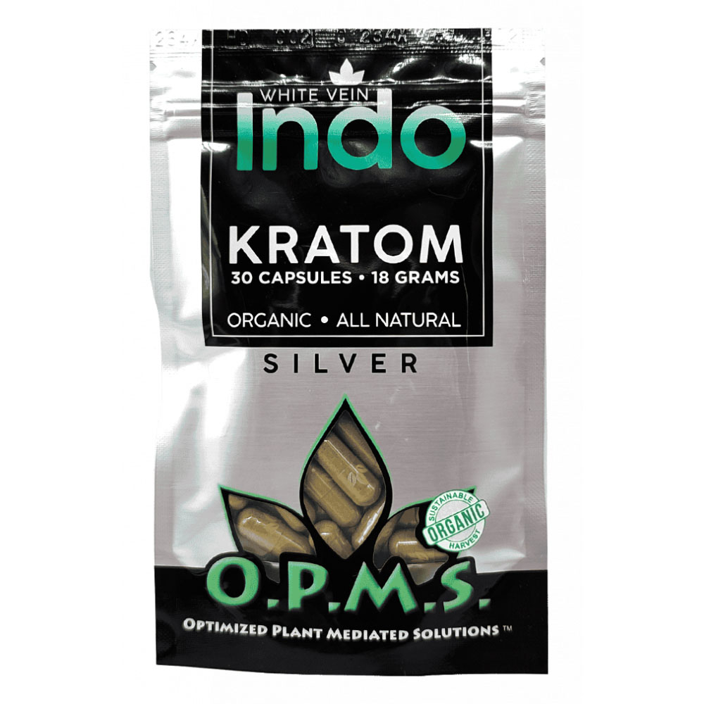 OPMS Silver White Vein Indo Kratom 30CT/18GM Bag