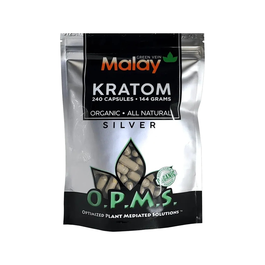 OPMS Silver Green Vein MALAY Kratom 240ct/144gm Bag