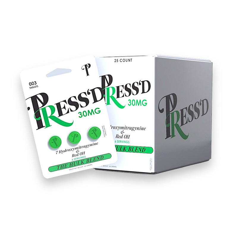 Pressesd Kratom 3CT/30MG Hulk Blend Green Capsules