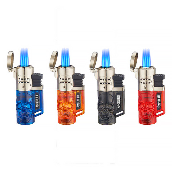 Special Blue 4 Flame Skull Torch Lighter 12CT Display