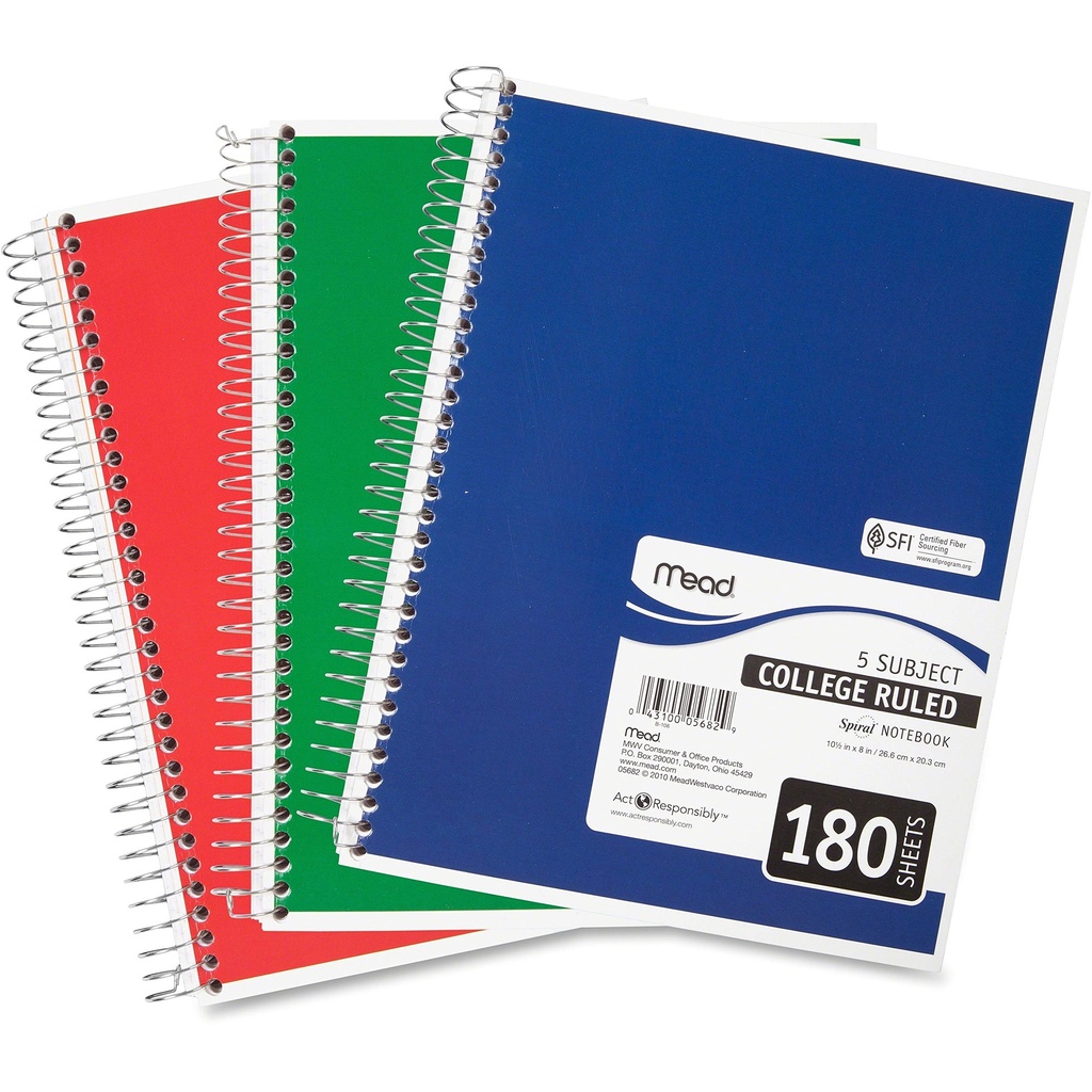 Mead Spiral Notebook 5 Subject
