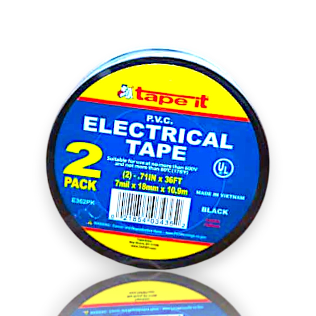 Electric Tape PVC Black (Tapeit) .71" x 36FT 2PK