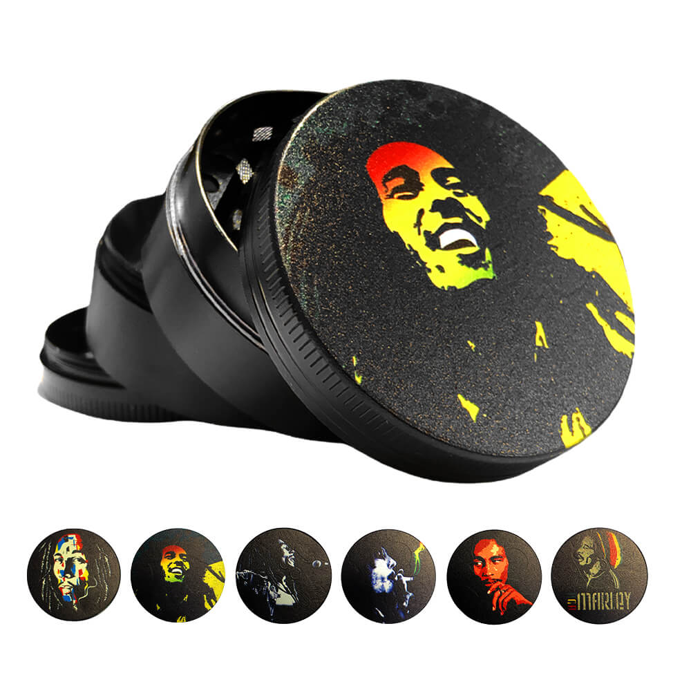Tobacco Grinder 3 Part Black Bob Marley Each