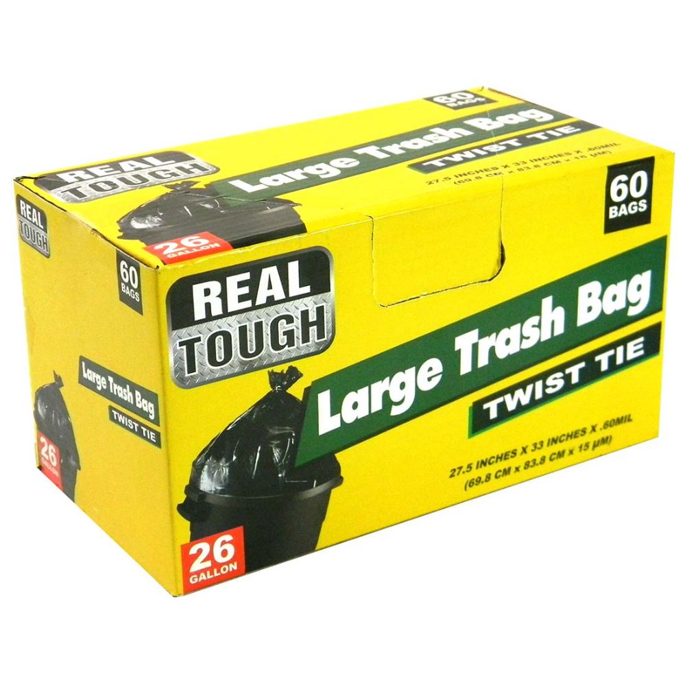 Trash Bag Real Tough Twist Tie Black 26 Gal 60CT