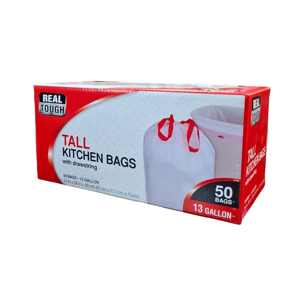Trash Bag Real Tough With Drawstring 13 Gal 50CT