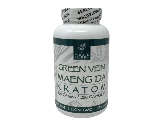 Whole Herbs Green Vein MAENGDA Kratom 150gm/250 Capsules Bottle