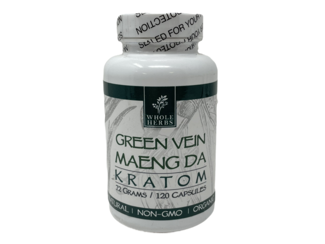 Whole Herbs Green Vein MAENGDA Kratom 72gm/120Capsules Bottle