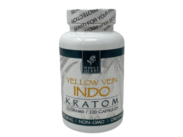 Whole Herbs Yellow Vein INDO Kratom 72gm/120Capsules Bottle