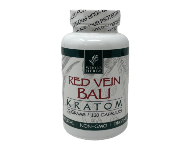 Whole Herbs Red Vein BALI Kratom 72gm/120 Capsules Bottle