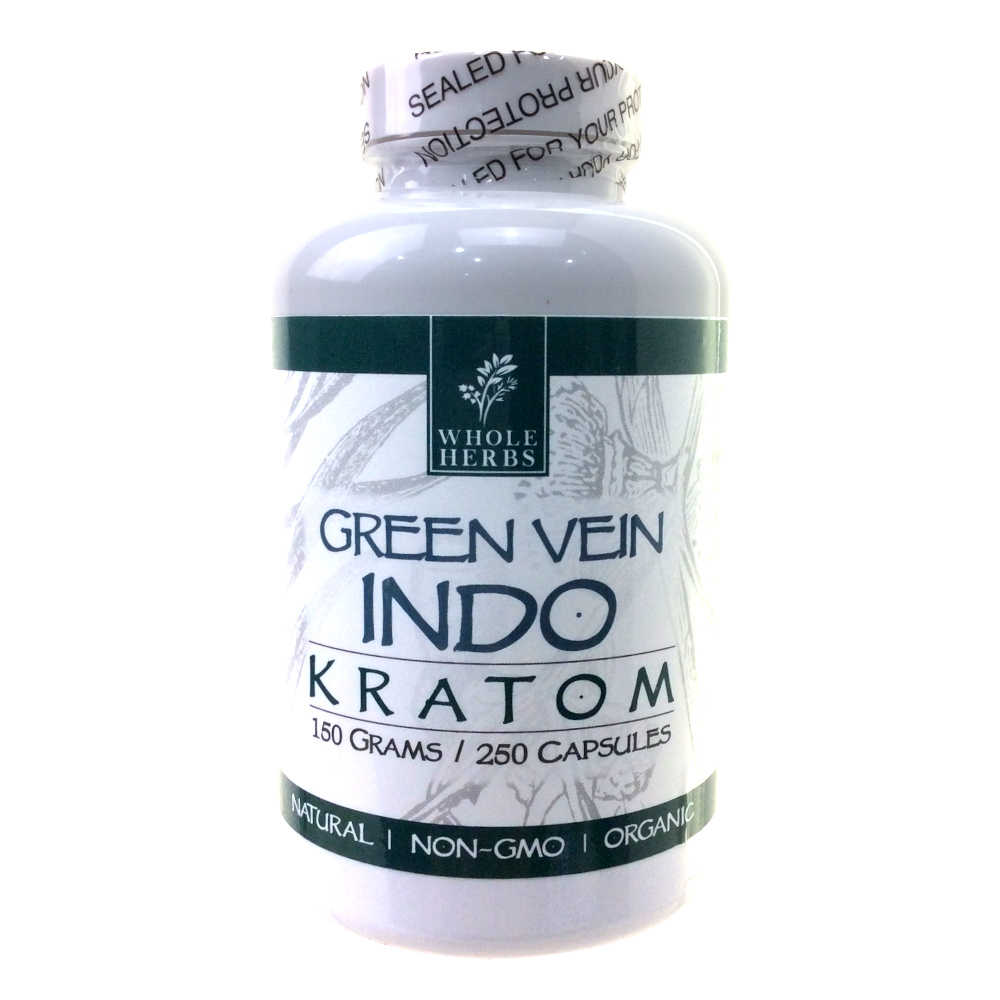Whole Herbs Green Vein INDO Kratom 150gm/250Capsules Bottle