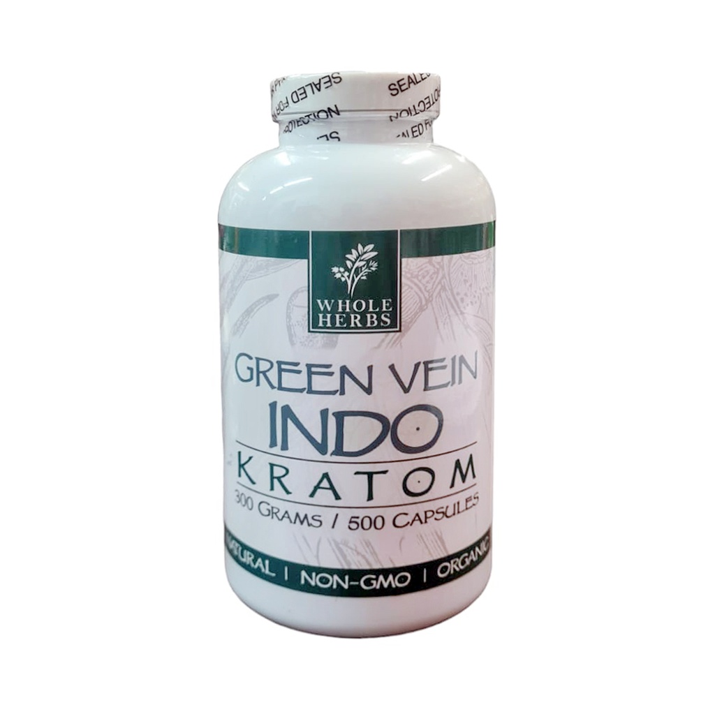 Whole Herbs Green Vein INDO Kratom 300GM/500Capsules Bottle
