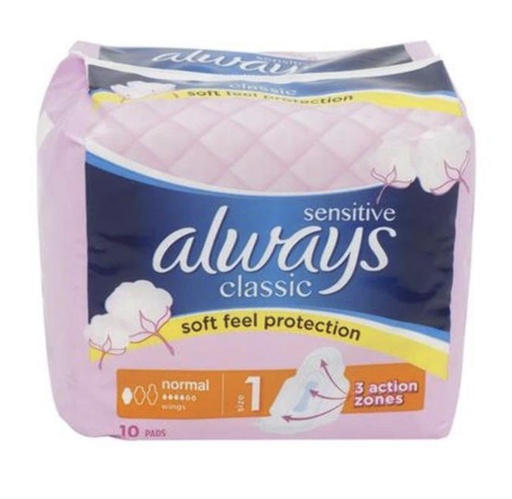 Always Classic Normal 10CT Wings Sensitive Size 1 (Pink)