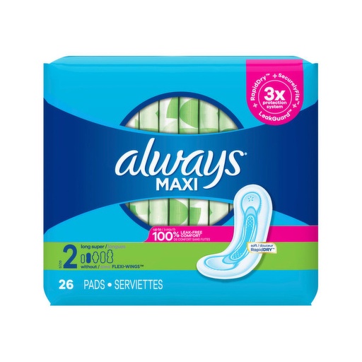 Always Maxi Long Super 26CT Wings Size 2 (Light Blue)