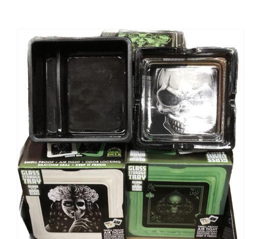 Ash Tray Glow in the Dark Large Matte Black Glass 6ct/Display Each