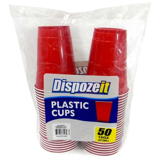 [Cups R-24705] Cups Red Plastic (DispozeIt) 16oz 50CT Pack