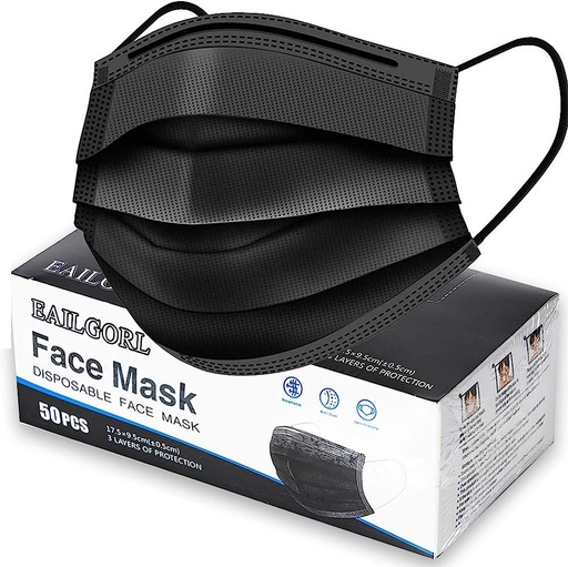 [Face M-02840] Wish Face Mask 3 Layered Black 50CT