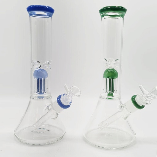 [Glass -03132] Glass Bong Double Ring Color Single Chamber 10.5"