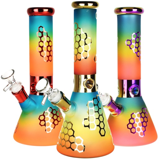 [Glass -22411] Glass Bong Chromium Bee Comb (P2301/461) 10"