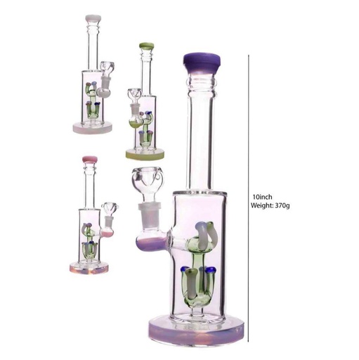 [Glass -22856] Glass Bong Top Two Ring With Mushroom Chamber (2614) 10"