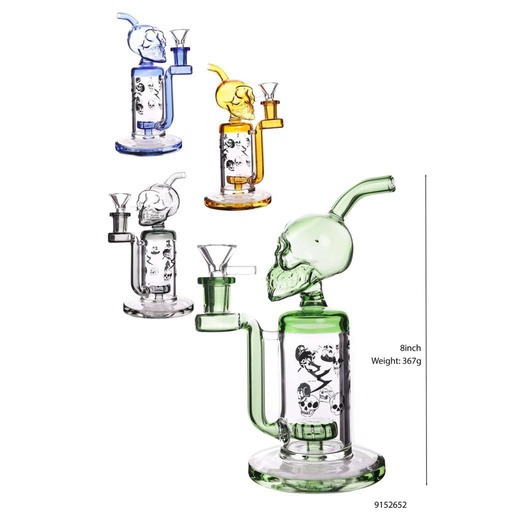 [Glass -23308] Glass Bong Super Bee Skull Top (BG682/652) 8"