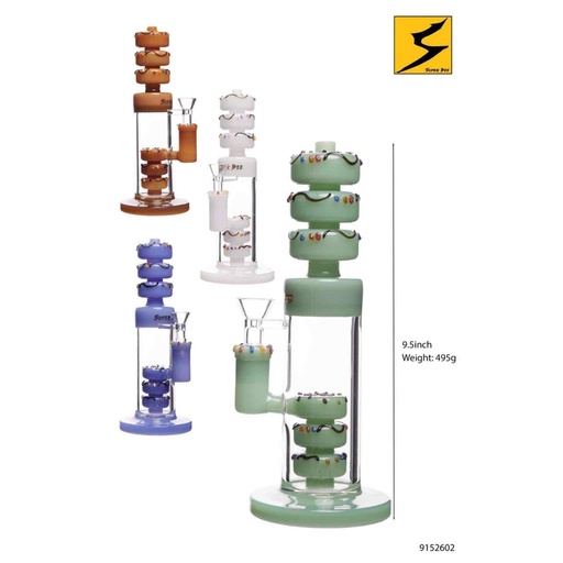 [Glass -24510] Glass Bong Super Bee Three Rings (BG604/602) 9.50"