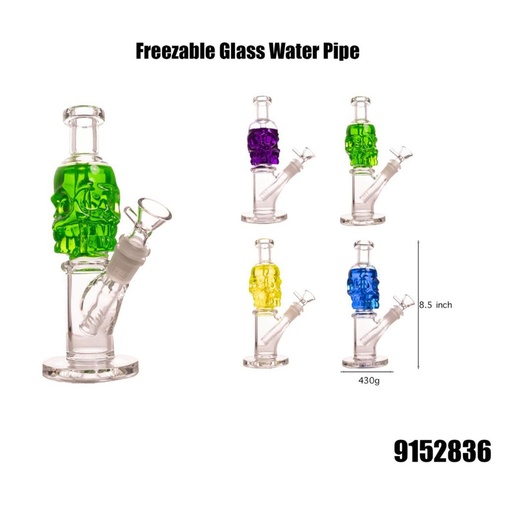 [Glass -26723] Glass Bong Triple Skull Glycerin Filled (P4992/836) 8.5"