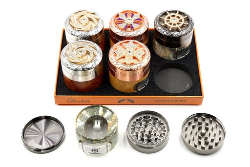 [Grinde-04140] Grinder 4 Part Diamond Top With Window Tray 6ct Display Each