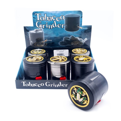 [Grinde-12468] Grinder 4 Part Matte Black And Gold Logo Top With Tray 6ct Display Each