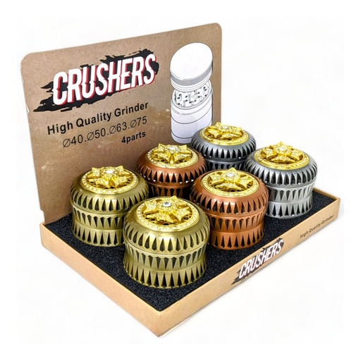 [Grinde-23444] Grinder 4 Part Gold & Chrome Carved (GR261) 6CT Display Each