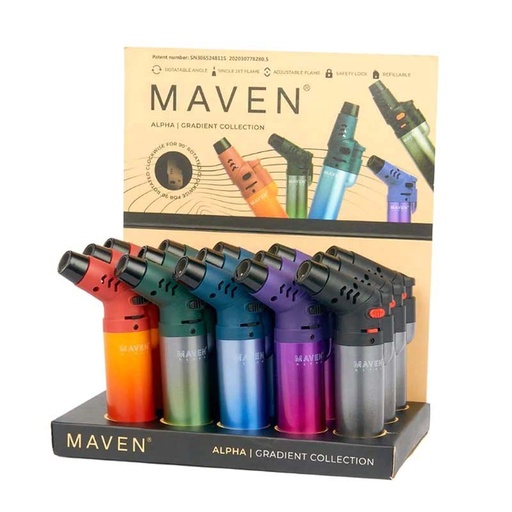 [Maven -24821] Maven Alpha Gradient Rotatable Torch Lighter 15CT Display
