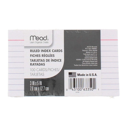 [Mead I-25211] Mead Index Card 3"X5" 100CT
