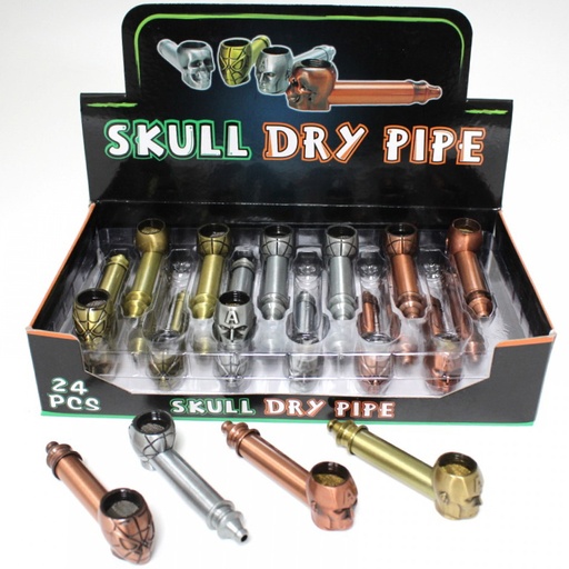 [Metal -06832] Metal Pipe Skull Dry Pipe 24CT Display Ea