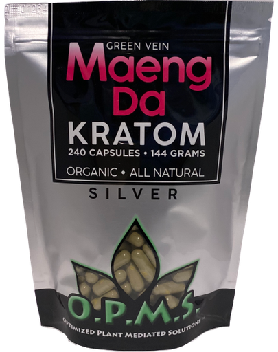 [OPMS S-21202] OPMS Silver Green Vein MAENGDA Kratom 240ct/144gm Bag