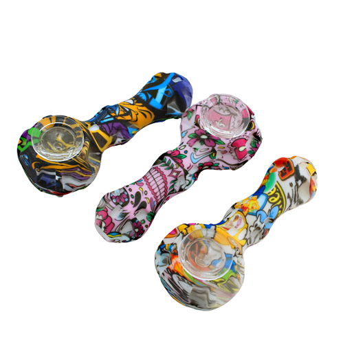 [Silico-08750] Silicone Graffity Style Hand Pipe