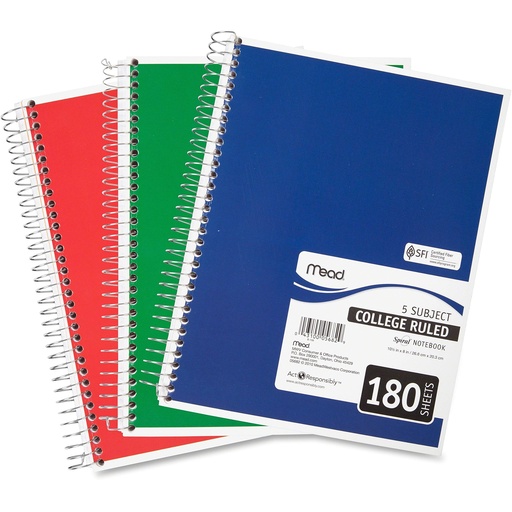 [Subjec-10886] Mead Spiral Notebook 5 Subject