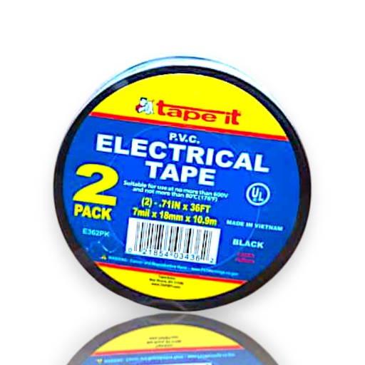 [TEMP-PP-000271] Electric Tape PVC Black (Tapeit) .71" x 36FT 2PK